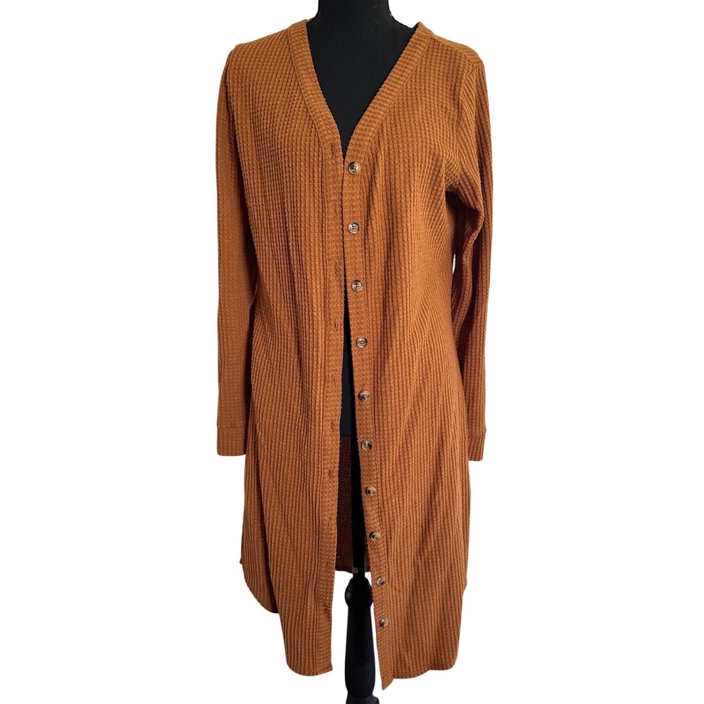 Maurices Womens Mustard Yellow  Knit Longline Button Front Cardigan Sweater